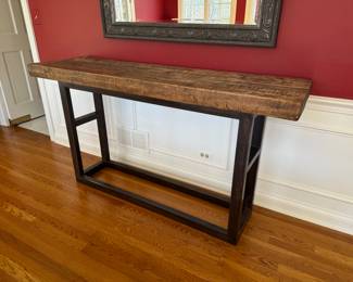 Tall iron and wood plank console table