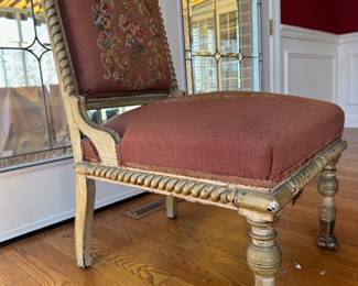 Antique embroidered accent chair