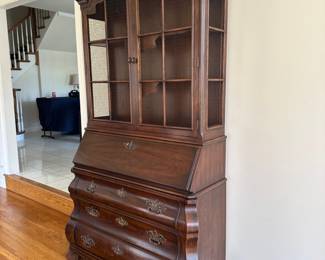 Vintage baroque-style lighted secretary desk cabinet by Henredon Four Centuries.