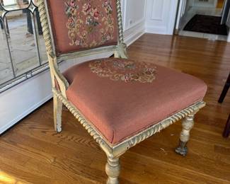 Antique embroidered accent chair