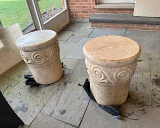 round outdoor cement side tables (2 available)