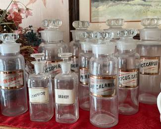 ANTIQUE GLASS LABEL APOTHECARY BOTTLES
