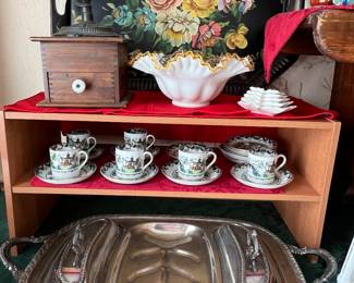 SILVER PLATE MEAT SERVER WITH COVERED SIDE DISHES