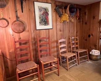 4 LADDER BACK CHAIRS WITH RUSH SEATS
