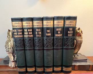 BEAUTIFUL  SET OF ANTIQUE BOOKS BY LOUIS BROMFIELD AND A WONDERFUL SET OF METAL OWL BOOKENDS