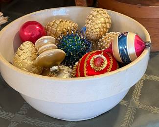 BOWL OF ANTIQUE ORNAMENTS