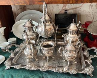 FABULOUS LARGE 7 PIECE TEA SERVICE WITH HOT WATER URN AND TRAY SP