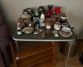 Beautiful pottery and handmade shelf.