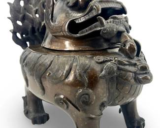 Rare Large Antique Chinese Foo Dog Bronze Censor