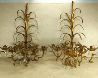 Italian Mid Century Gilded Wall Candle Holders