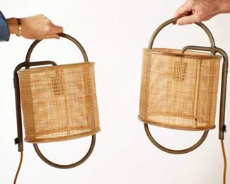 Pair of Caned and Metal Sconces