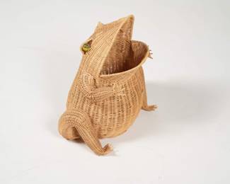 Midcentury Wicker Frog with Marble Eyes