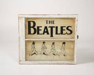 Beatles Watercolor in Antique Barn Door Frame