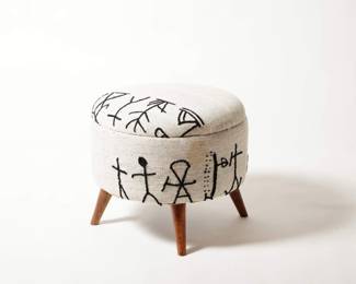 Linen Ottoman Foot Stool with Vintage Fabric