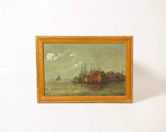 19th Century Oil Painting of Harbor