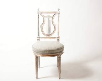 19th C French Lyre Chair Newly Upholstered 