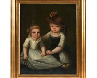 Lot 119: Early Portrait Painting of Two Children