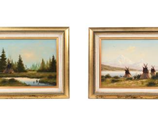 Lot 61: Pair Heine Hartwig Indian Encampment Paintings