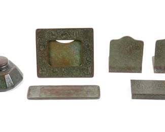 Lot 8: Tiffany Studios Bronze Zodiac Desk Set