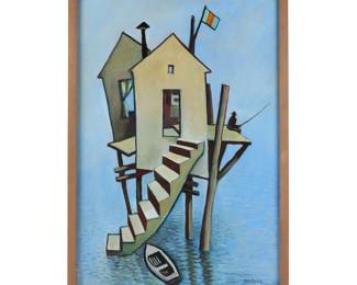 Lot 167: Rare Jules Andre Smith Deco Stiltsville Painting