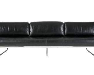 Lot 72: Cassina LC5 Chrome and Black Leather Sofa