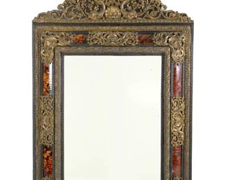 Lot 138: 19th C. Dutch Tortoiseshell & Brass Mounted Mirror