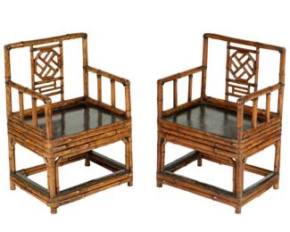 Lot 133: Pair Chinese Bamboo Childs Arm Chairs