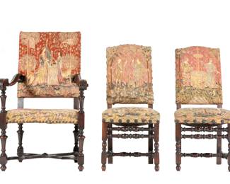Lot 135: Three Needlepoint and Embroidered Antique Chairs