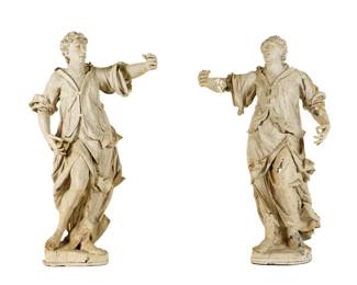 Lot 99: Pair 18th/19th C. Carved Italian Figures