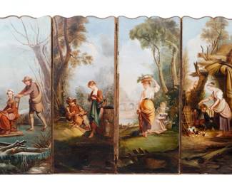 Lot 20: English Four Panel Oil on Canvas Floor Screen