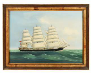 Lot 296: attr. Lai Fong Nautical Painting of Sailing Ship