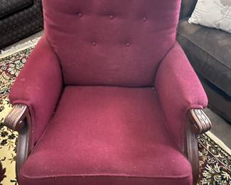 CUSTOM UPHOLSTERED RED ANTIQUE ROCKER