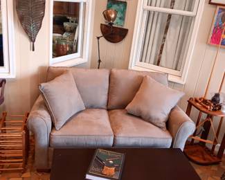 Love seat.  Coffee table 
