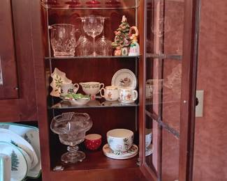 Waterford pitcher, Christmas glasses.