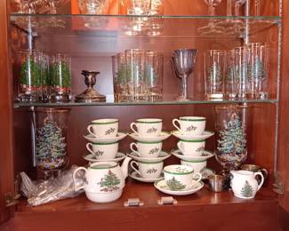 Spode china and stems. Sterling and plate