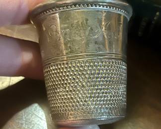 “Just a Thimble Full”. 1930s sterling shot glass!