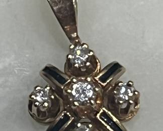 Stunning small black enamel and diamond pendant in 14k