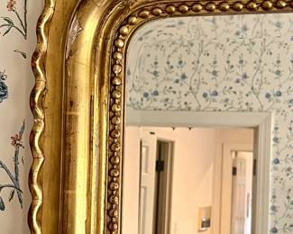 CIRCA 1790 Louis Philippe gilt gesso mirror from an estate in Holly Springs with beaded pie crust detail