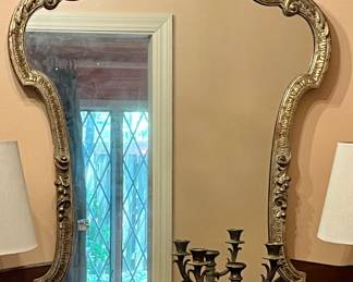 Large fine French carved silvered mirror