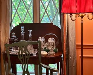 1920s brass floor lamp with original custom silk shade