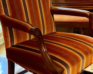 Velvet Chippendale mahogany chair in dark peach and blue 