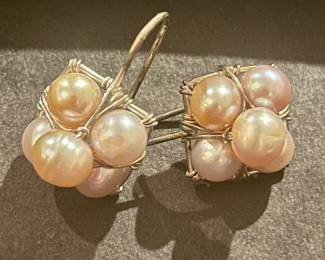 Pastel Pearl cluster earrings in sterling