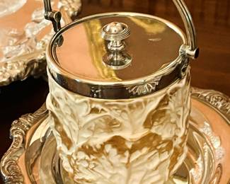 Mid 1800s silver and porcelain pickle caster
