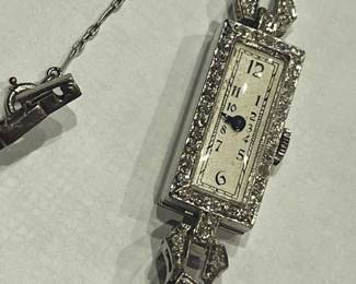 PLATINUM ART DECO Earth mined Diamond Art Deco Watch 