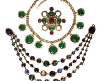 Lot of (3) Haute Couture Gripoix Style Necklaces & Brooch