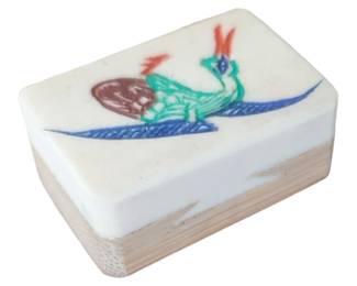 Bone and Bamboo Tile from Antique Chinese Mahjong Set in Fitted Case