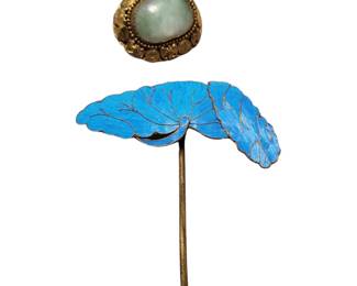 Antique Chinese Kingfisher Hair Pin & Jade Pendant with Auspicious Symbols