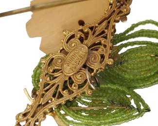 Markings on Rare Miriam Haskell 3-Piece Demi-Parure with Floral Carved Bone Embellishments