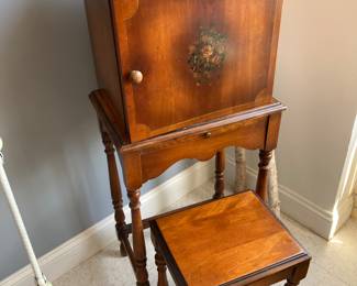 Antique telephone cabinet with stool 18” x 14” x 44”. $320