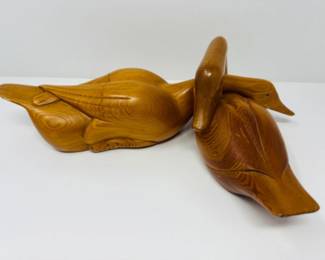 Vintage Hand Carved Intertwined Wooden Duck Couple